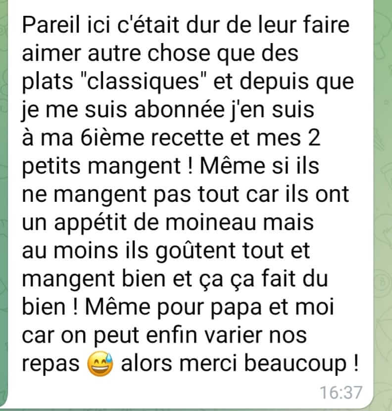 témoignage plate-forme recettes enfants