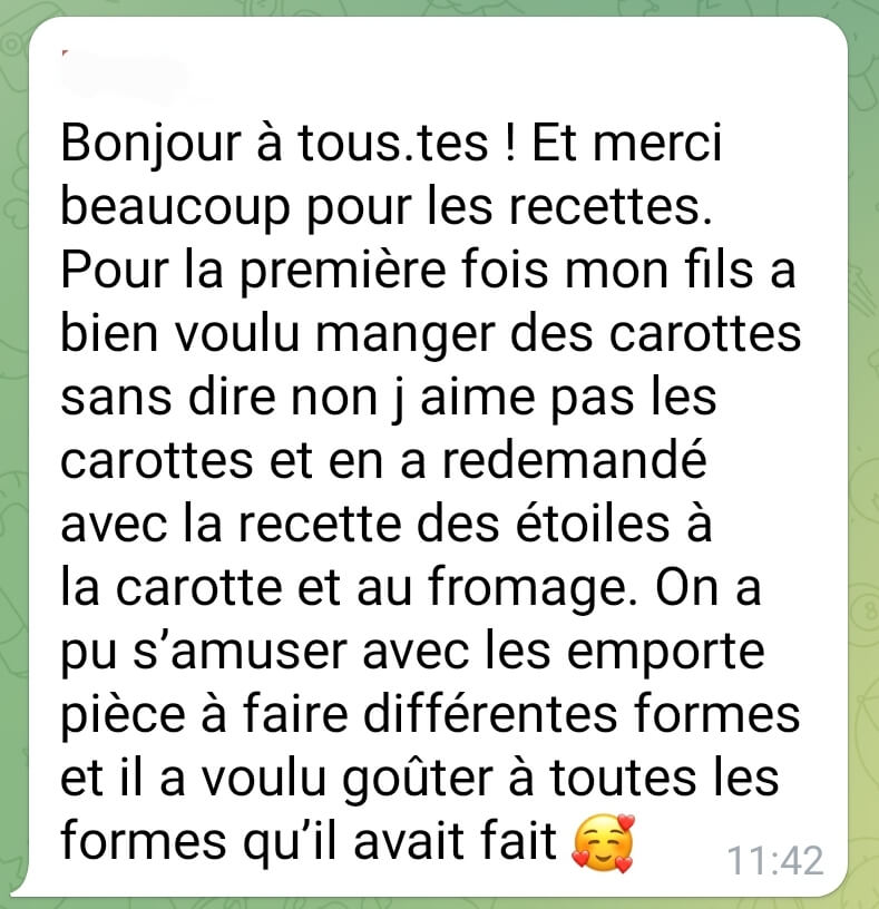 témoignage plate-forme recettes enfants