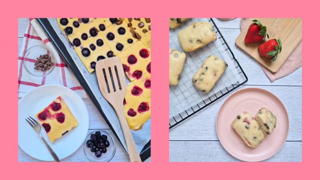 Gâteau avec fruits (pancakes et mini cake fraise chocolat)